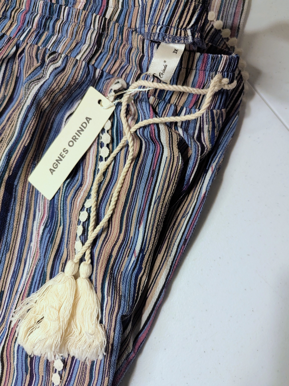 Agnes Orinda 3X Boho Striped Tulip Pants Pom Pom Tassel NWT